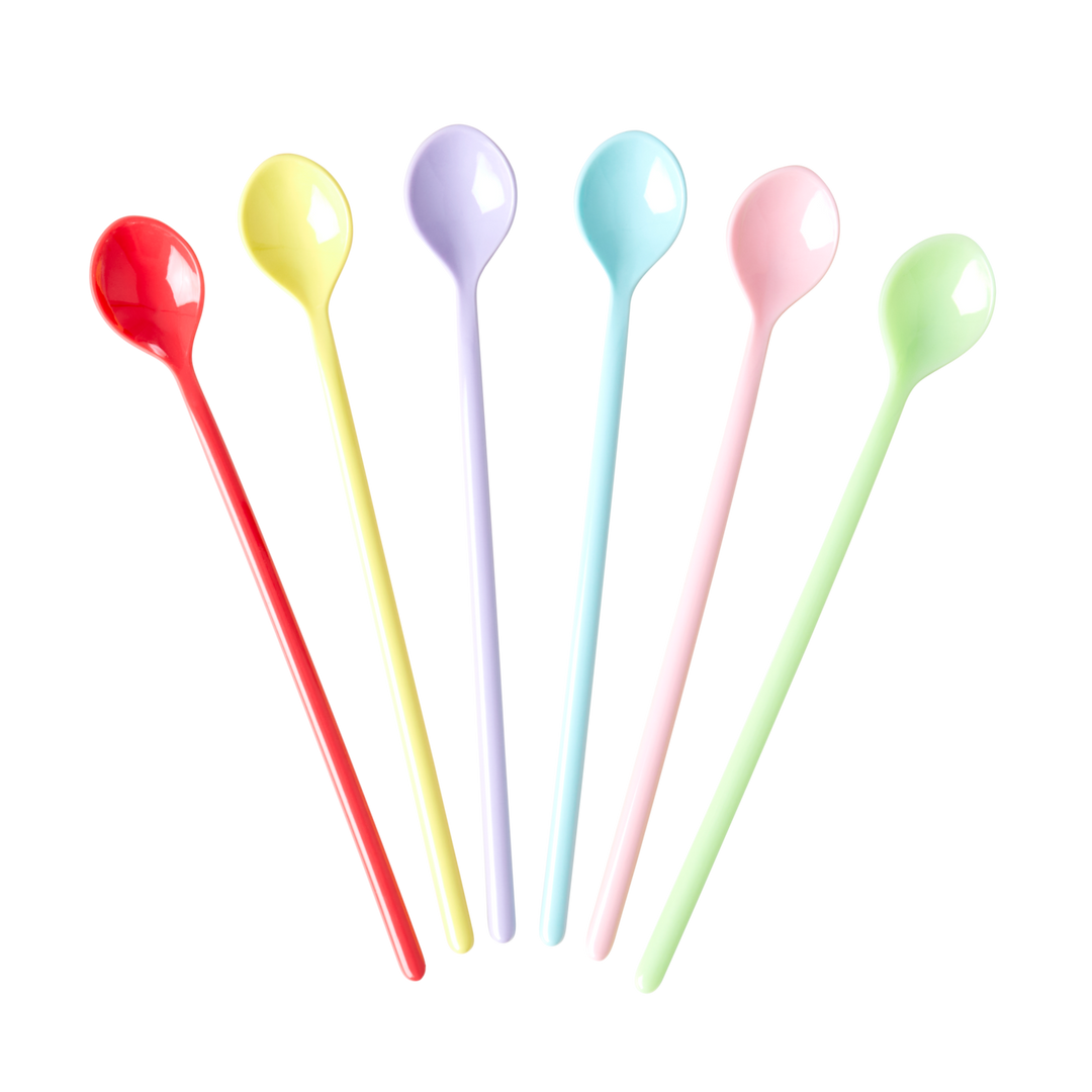 Set von Melamin-Latte-Löffeln, in den Farben rot, gelb, lila, blau, rosa und grün von Rice