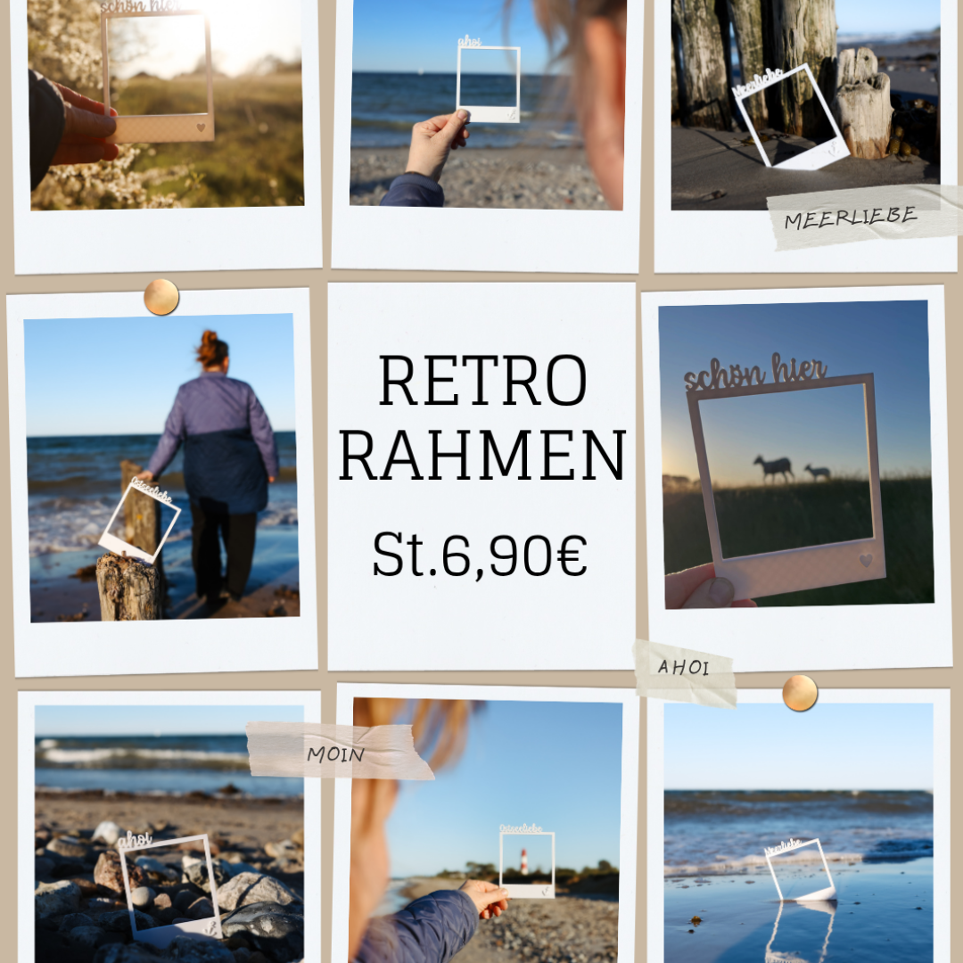 RETRO Rahmen AHOI - MOIN - FERNWEH -MEERLIEBE -OSTSEELIEBE