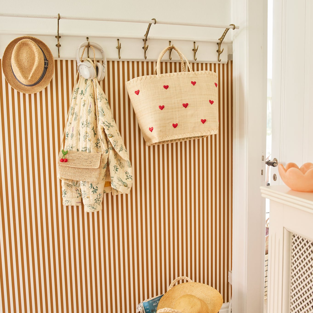 Rice - Große Raffia Tasche mit Herzen