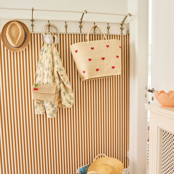 Rice - Große Raffia Tasche mit Herzen