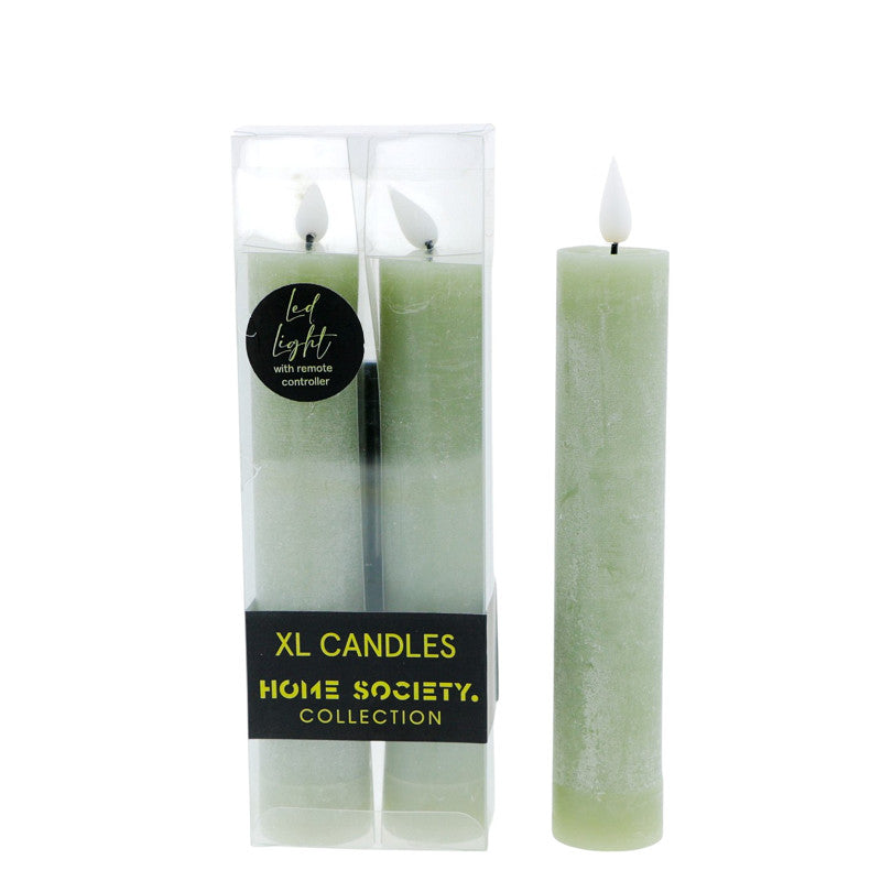 HomeSociety LED Kerzen XL 2er Pack incl. Fernbedienung - Farbe Celadon