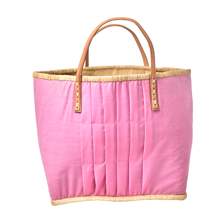 Rice - Mittelgroße Raffia Tasche in Pink - Gepunktet