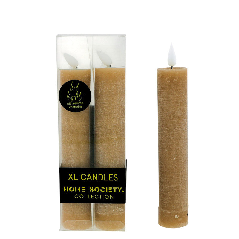 HomeSociety LED Kerzen XL 2er Pack incl. Fernbedienung - Farbe Taupe