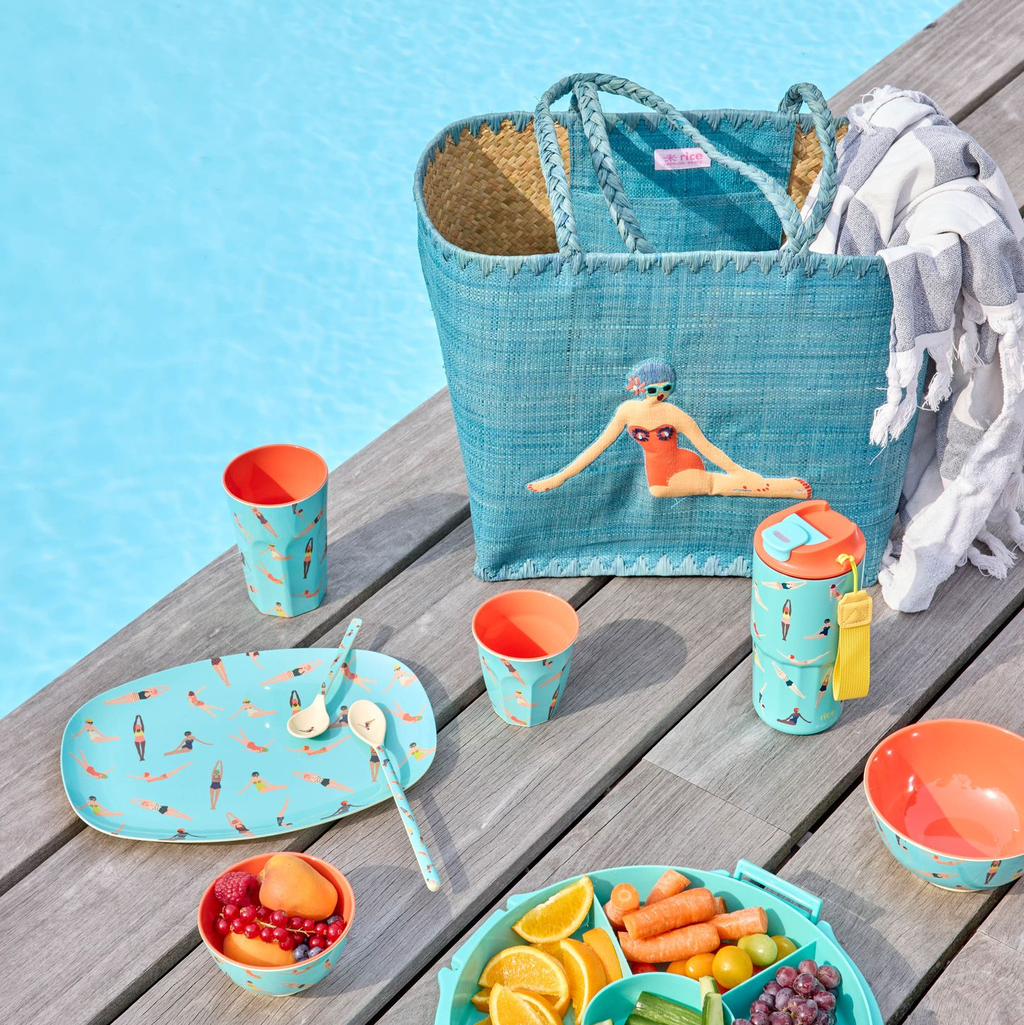 Rice - Groß Rechteckig Teller groß - Retro Swimster Print