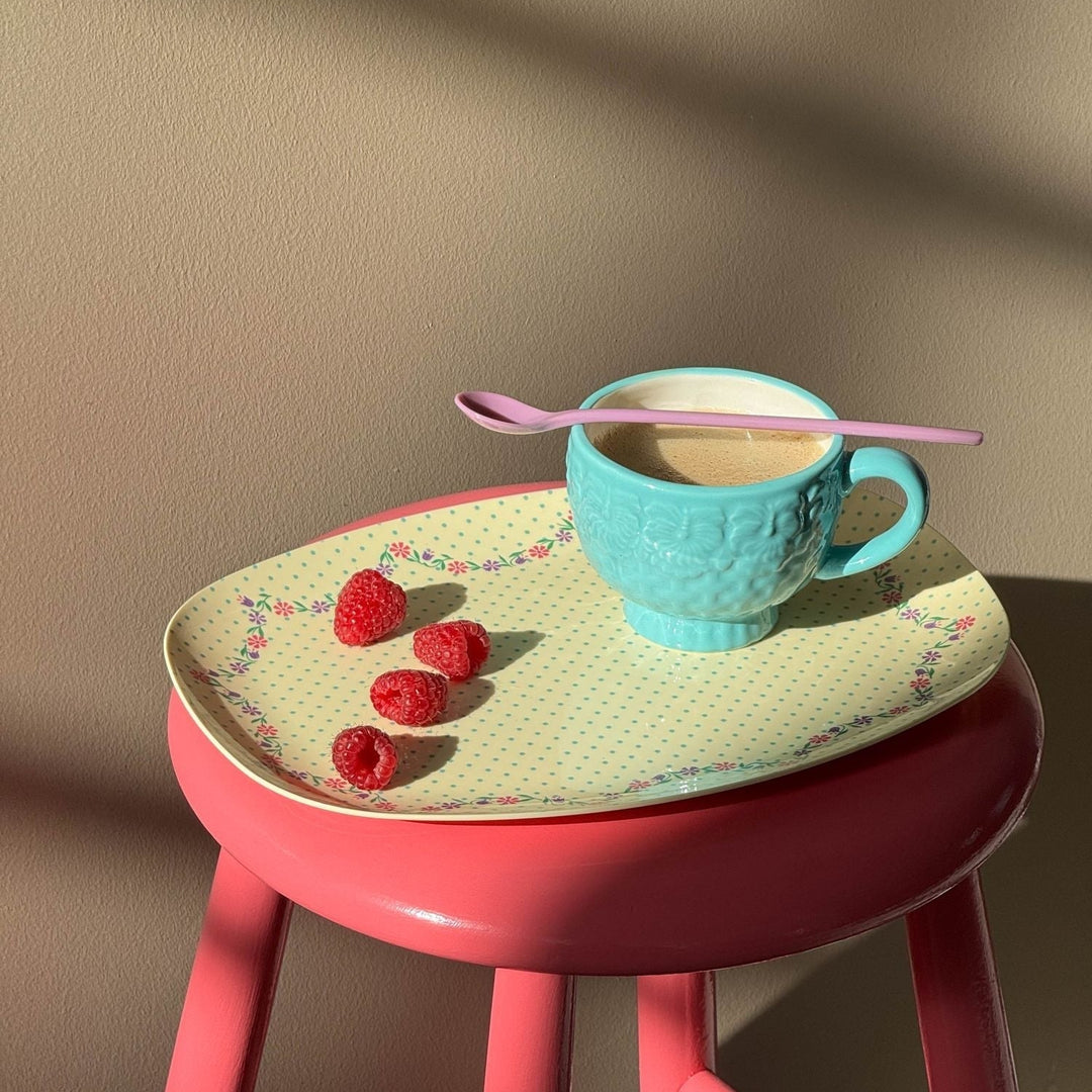 Rice - Groß Rechteckig Teller groß - mit Punkten und Blumenprint