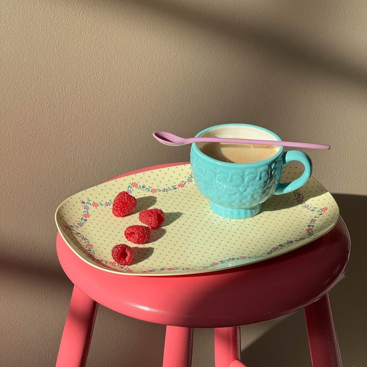 Rice - Groß Rechteckig Teller groß - mit Punkten und Blumenprint