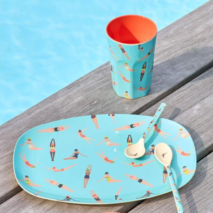 Rice - Groß Rechteckig Teller groß - Retro Swimster Print