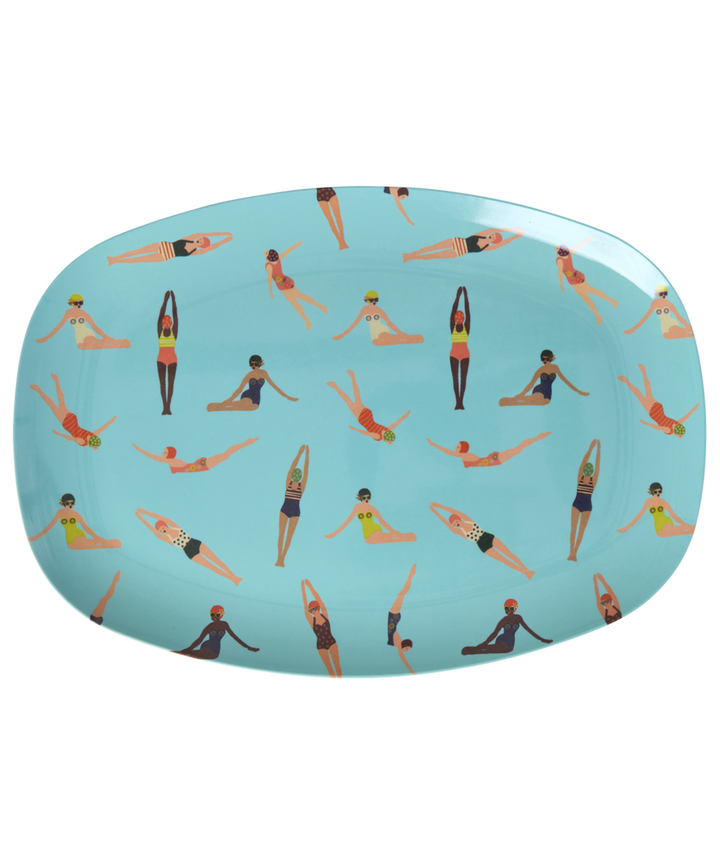 Rice - Groß Rechteckig Teller groß - Retro Swimster Print