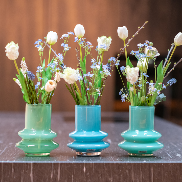 Glas-Blumenvase Ringo in Grasgrün und Blau von DutZ