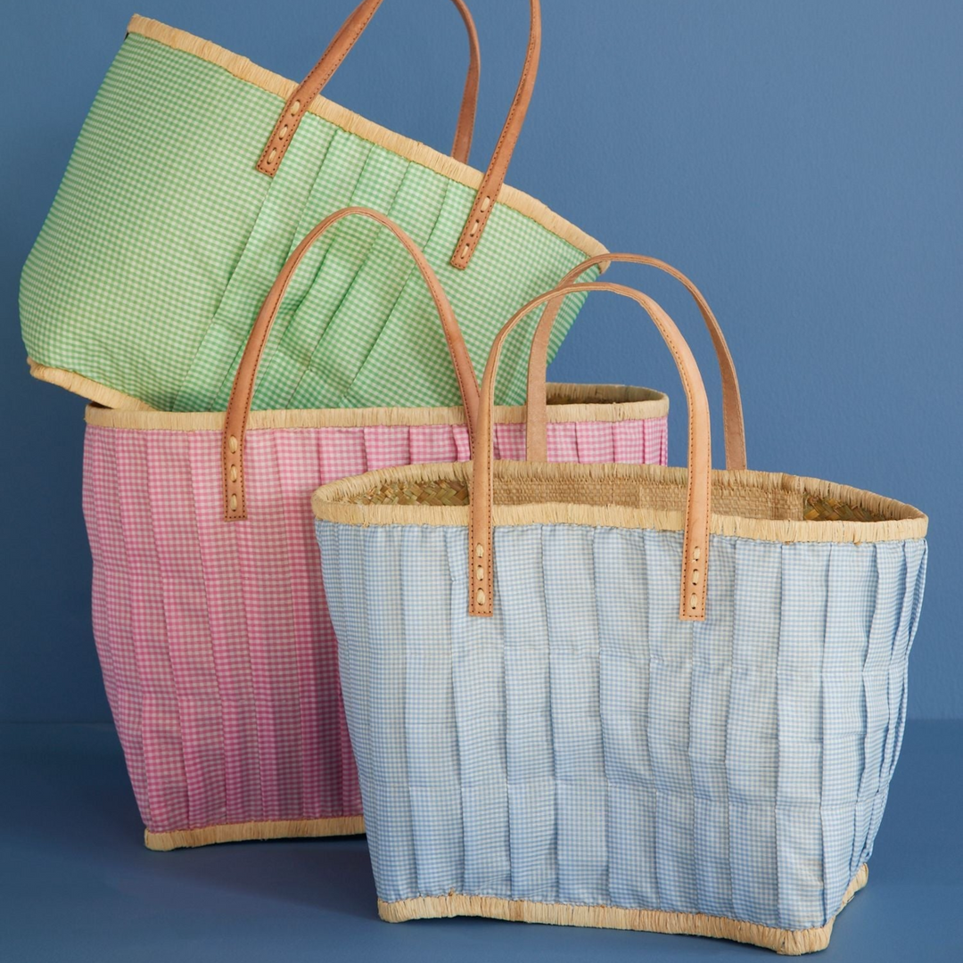 Mittelgroße Raffia-Tasche in Pink, Blau und Grün von Rice